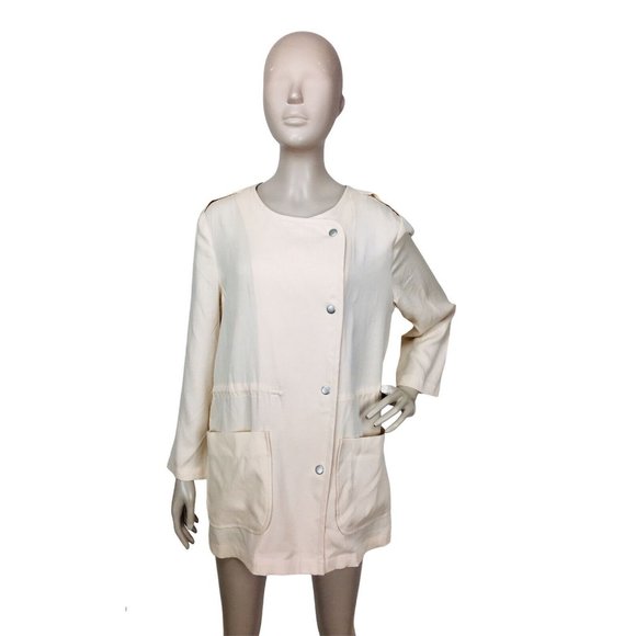 Ann Taylor Beige Snap Front Shoulder Straps Inner Drawstring Waist Shack… - Picture 4 of 6
